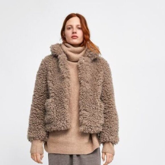 Zara Brown Teddy Bear Lined Cozy Coat Jacket Small collared - Picture 10 of 10